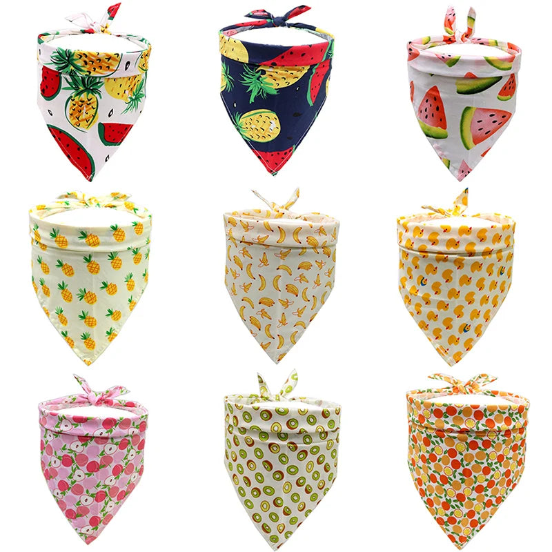 Toalla de saliva de algodón de alta calidad para perros y gatos, 11 colores, estampado de frutas, vendaje triangular para mascotas, accesorios de chat para gatos y gatitos