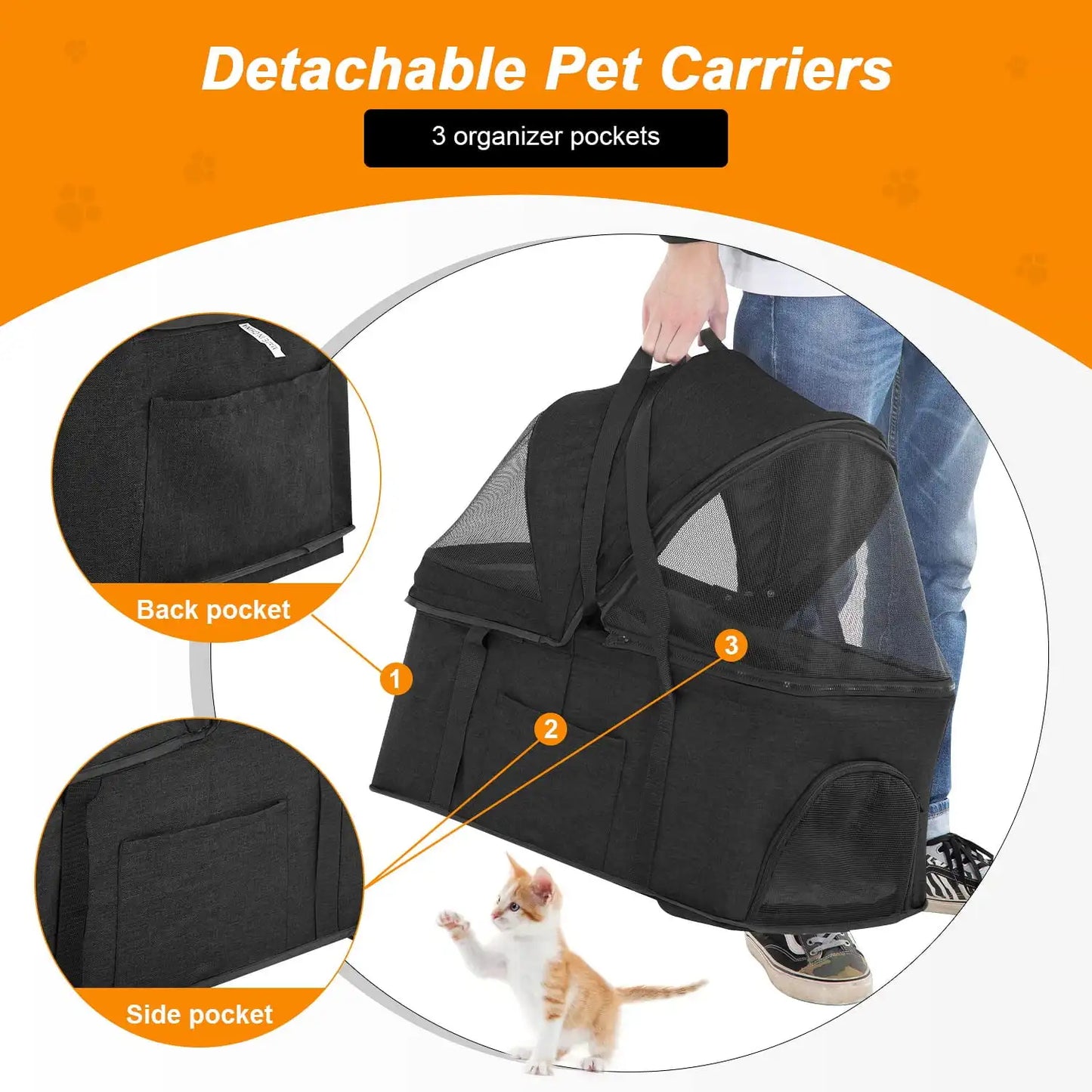 Pet Stroller Premium 3-in-1 Multifunction Jogger Stroller for Medium Small Dogs Cats Folding Lightweight with Detachable Carrier