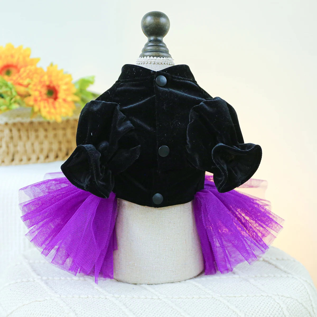 1PC Pet Clothing Dog Autumn Winter Black Velvet Purple Princess Wedding Dress Dress With Drawstring Buckle For Small Medium Dogs