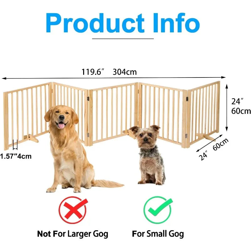 Freestanding Wooden Dog Gates -Foldable Pet Gate Indoor Dog Fence, Dog Gate for Doorways, House, Stairs, Halls-3 Panel