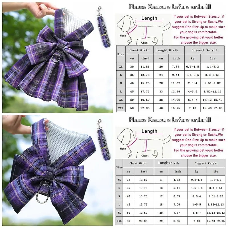 Dog Collar Skirt Bow Pet Harness With Breast Strap Traction Rope Dog Clothes For Small Dogs Cat Leash Princess Tutu Skirt Dress