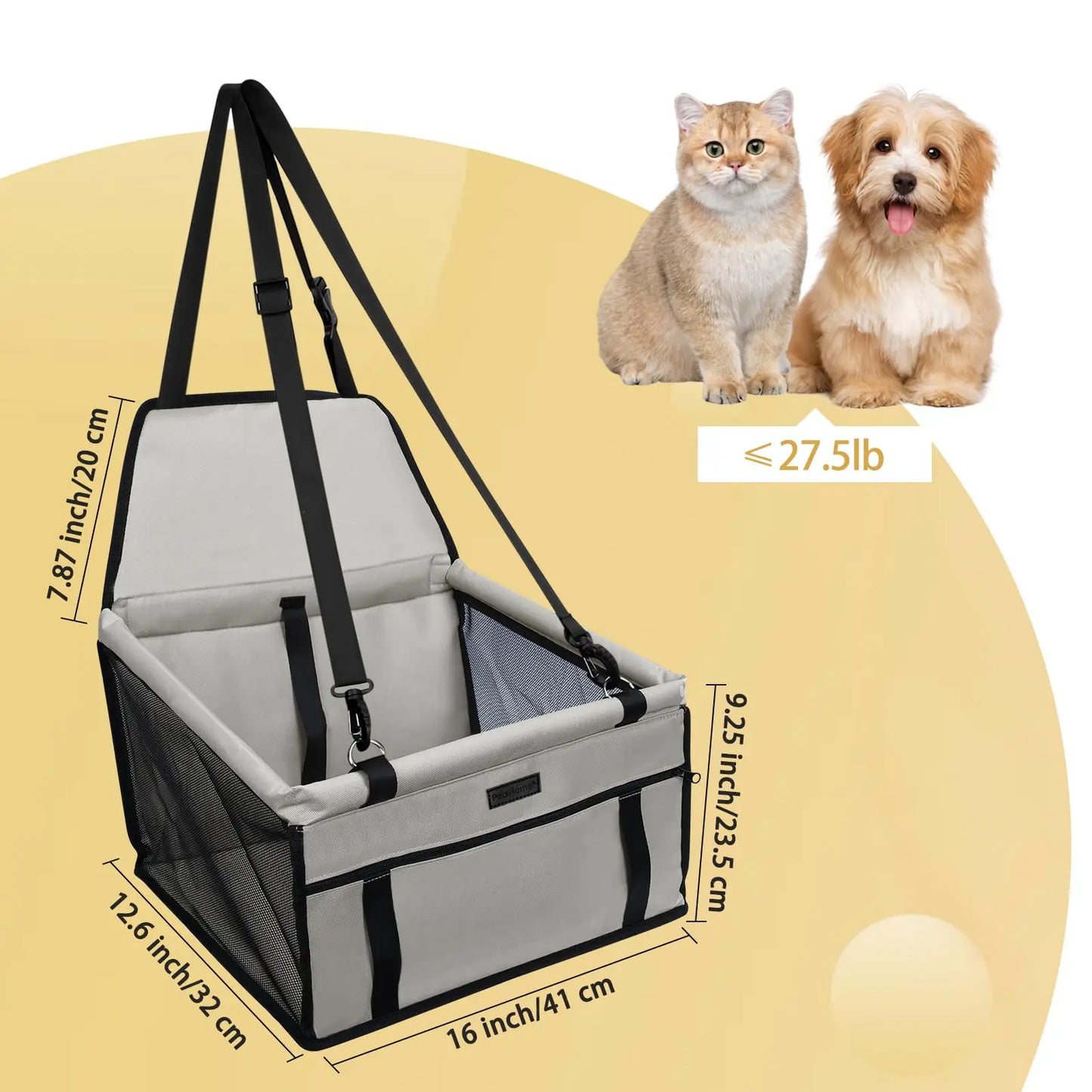 Dog Car Seat Foldable Dog Car Booster Seat Waterproof Breathable Oxford Travel Bag for Small and Medium Dogs Puppies and Pets