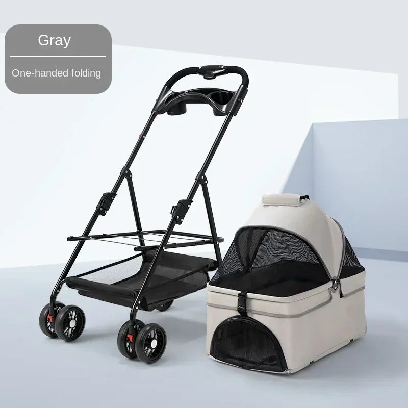 Puppy Stroller Travel Breathable Aluminum Cat Dog Stroller Detachable Easy Folding Pet Stroller for Teddy Golden Retriever