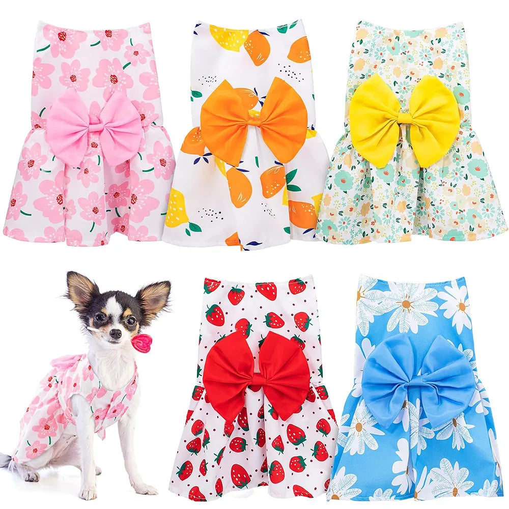 Girl Dog Dresses Floral Cat Dress Puppy Princess Dress Doggies Summer Outfit with Bowknot Female Pet Skirts for Chihuahua Yorkie