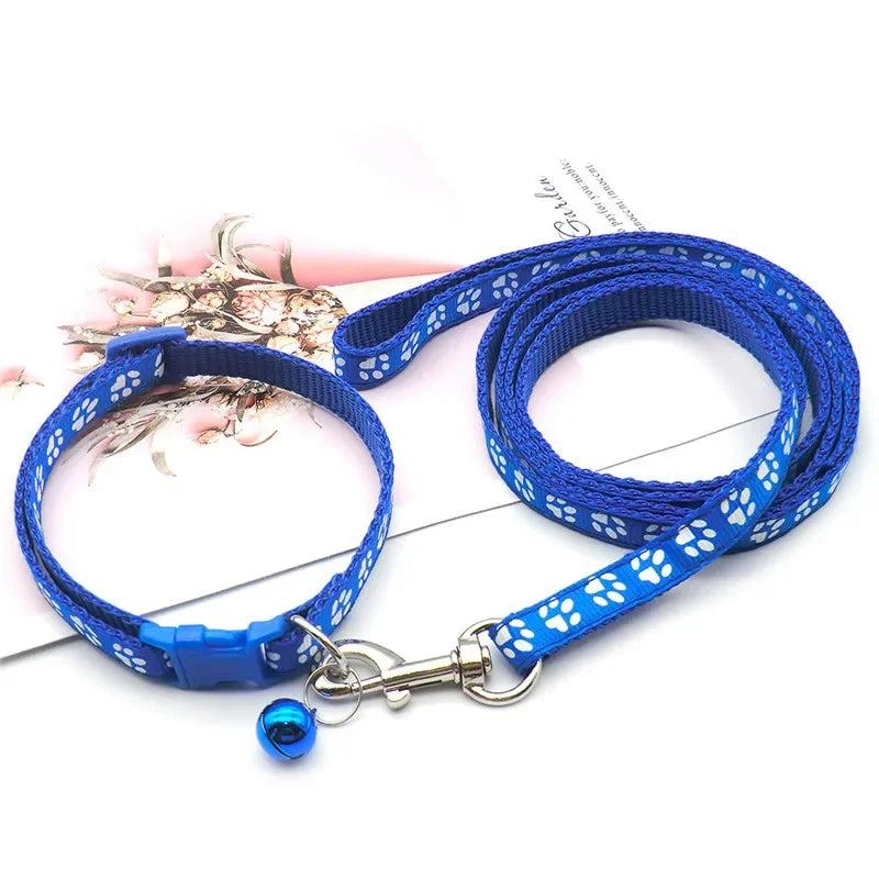 Cute Dog Paw Print Pet Traction Rope Puppy Collar Set Multiple Colors Adjustable Puppy Cat Accessories Pet Supplies 1.2M