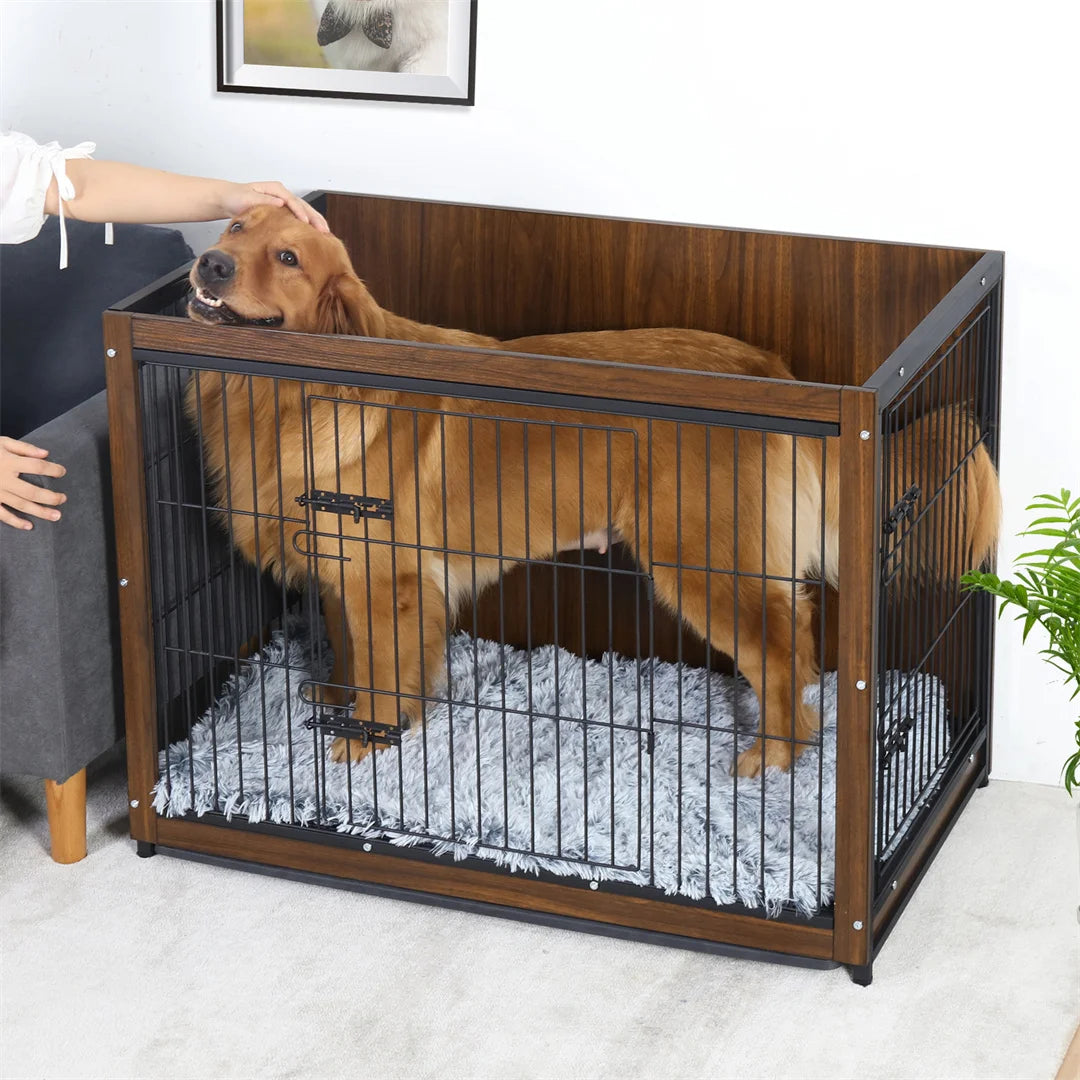 High-end Dog Crate Wooden Pet Kennel Cage End Table Indoor Furniture Brown Cage