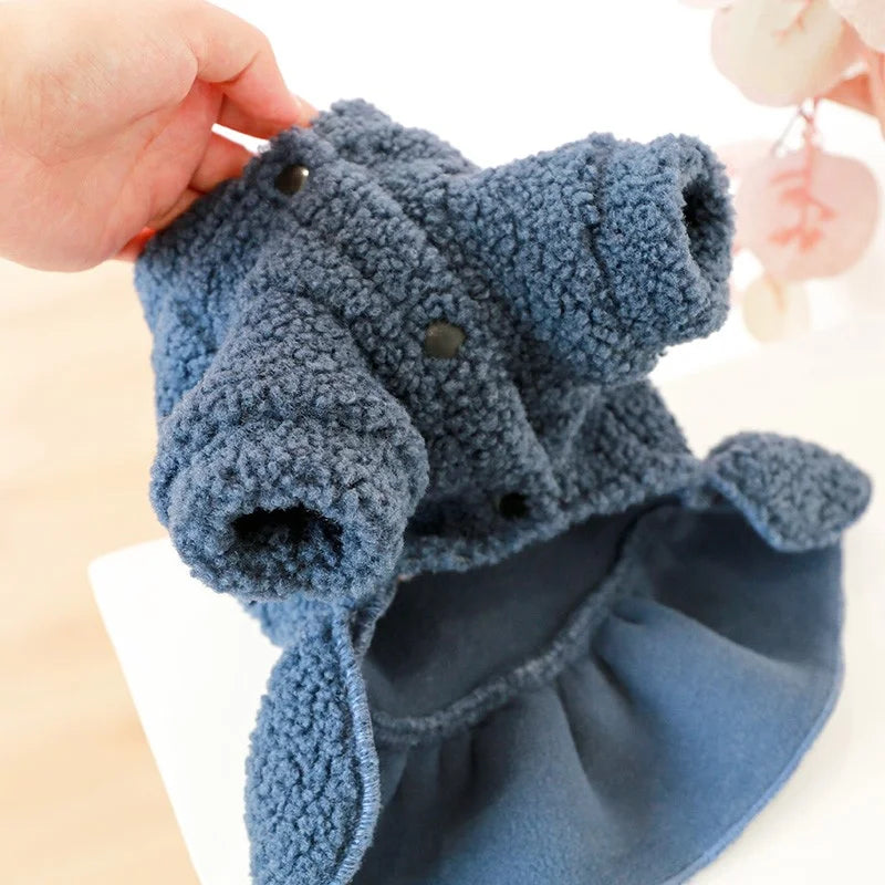 1PC Pet Apparel Cat Dog Autumn and Winter Plush Thickened Warm Blue Bow Princess Dress Suitable for Small and Medium sized Dogs