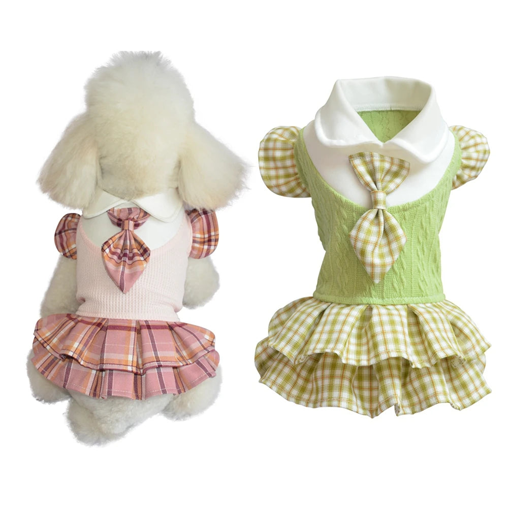 Plaid Dog Dresses Doggie Sweatshirt Pet Clothes Puppy Girl Breathable Skirt Doggy Dress Outfits Apparel Dog Cat Pet Costume