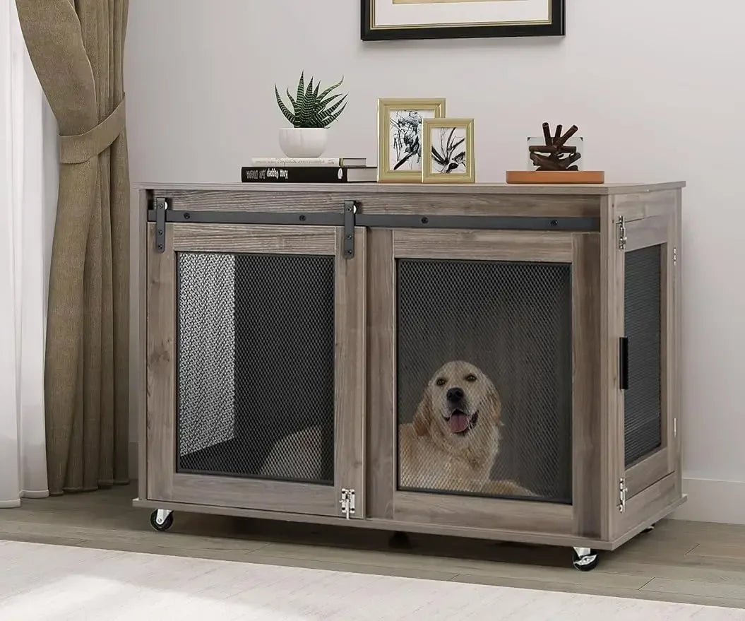 40 Inch Dog Crate Furniture, Wooden Heavy Duty Kennel Indoor, Decorative Cage Table for Large Medium Dogs