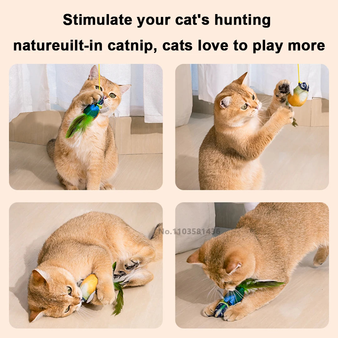 Pet Cat Toys Flying Bird Cat Toy Flapping Wings Sparrow Catnip Toys Vivid Chirping Simulation Bird Interactive Cat Toy