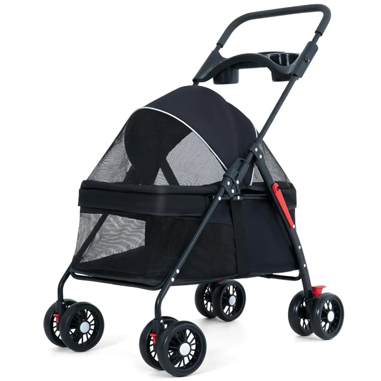 Wheels Dog Cat Stroller,Pet Folding Stroller,Foldable Dog Cat Cage Jogger Stroller with Storage Basket and Cup Ho