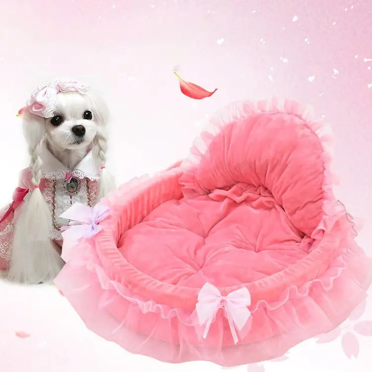 Cute Bow Lace Dog Bed Small Puppy Mattresses Sleeping Mat On The Floor Warm Mat Detachable Pet Dog Basket Pet Beds Furnitures