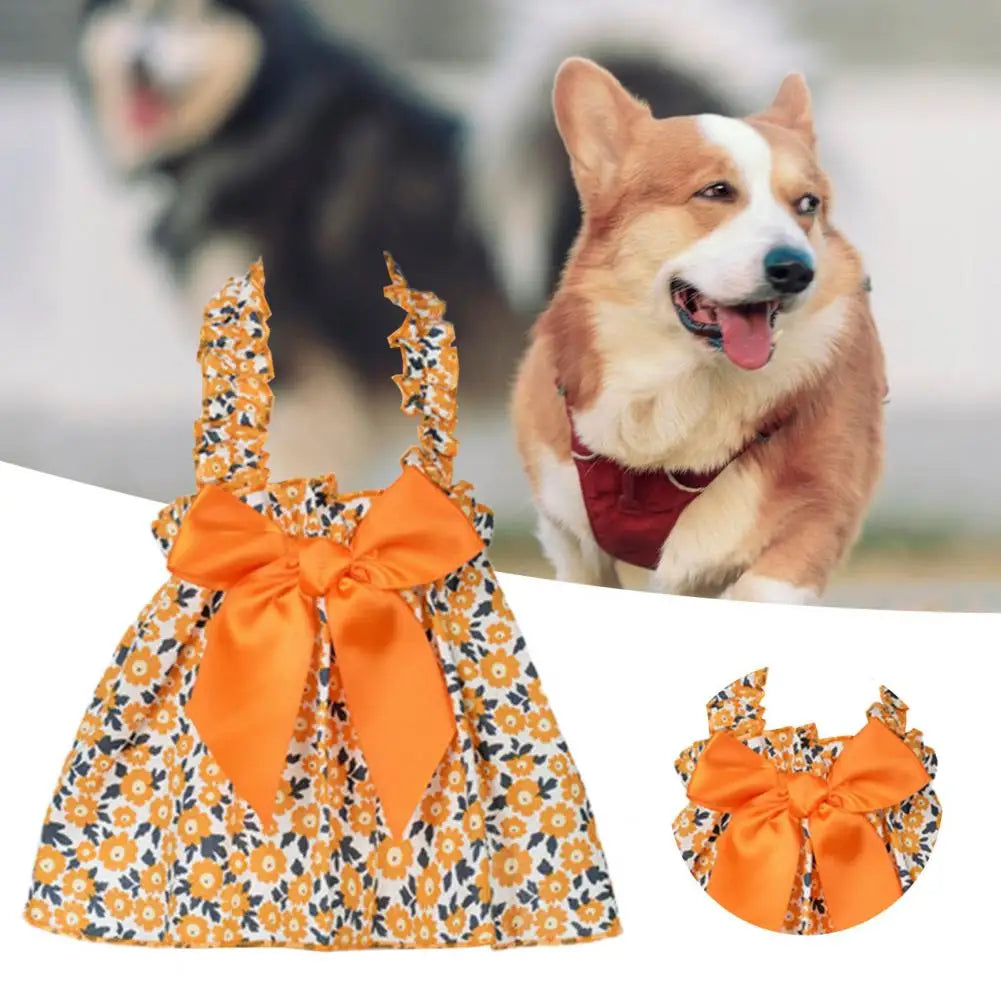 Fine Workmanship Easy-wearing Dress-up Pet Dog Bowknot Floral Princess Dress Dog Fancy Dress Daily Wear