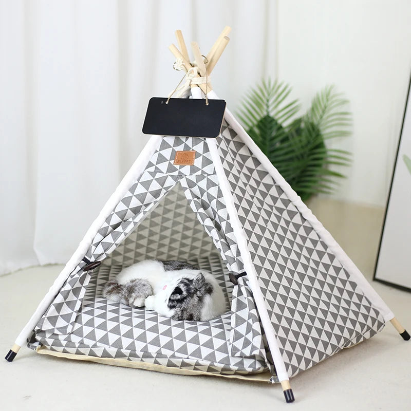 Tente pour animaux de compagnie, lit pour chien, portable, amovible, lavable, tipi, chiot, chat, intérieur et extérieur, niche avec coussin et tableau noir