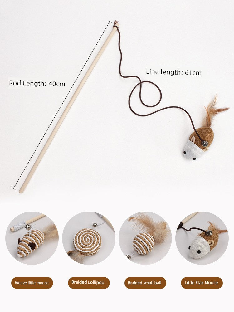 Toy Self-Hi Wooden Mouse Bell Feather Cat