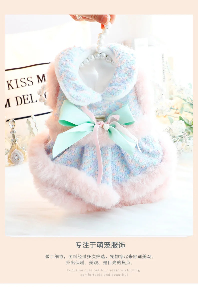 Autumn Winter Dog Cat Princess Dress Sweet Bowknot Cat Dog Skirt Clothes Tutu Dress for Dogs Puppy Teddy Chihuahua