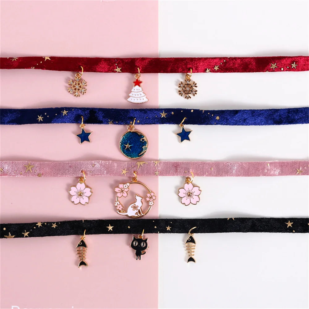 Multicolor Cat Collar Pet Collar Kitten Dog Tie Adjustable Neck Strap Cute Moon Star Puppy Cat Necklace Pets Accessories