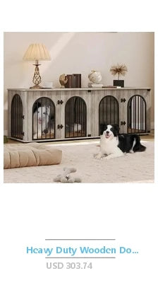 Double Dog Kennel Furniture Table with Storage 2 Small/Medium Dogs Wooden Dog House TV Stand White XL Storage Space Room Divider