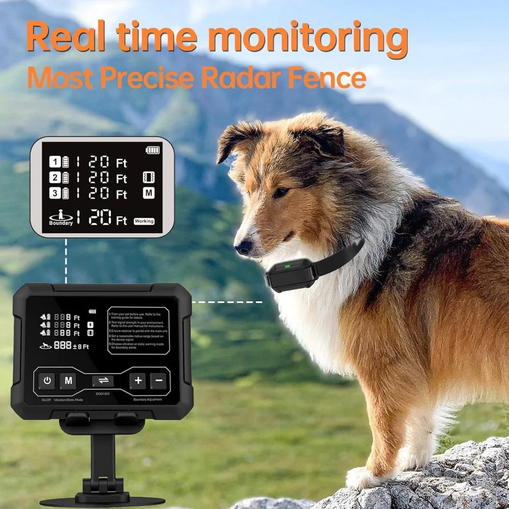 Wireless Dog Fence System, Indoor & Outdoor Use, 1 Acre High-Precision Radar Electric Dog Fence, Real-time Monitoring