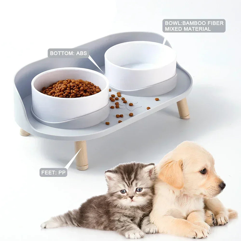 Cat Double Bowls Feeder Adjustable Height Pet Cats Drinker Water Bowl Elevated Feeding Kitten Supplies Pet Food Bowl Feeders