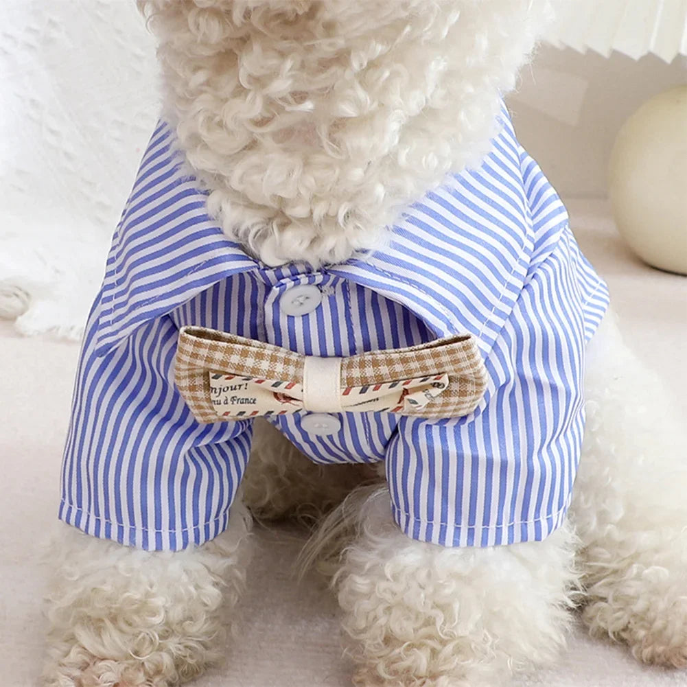 Pet Dog Clothes Bowknot Striped Shirts for Dogs Clothing Cat Small Thin Summer Blue Fashion Boy Girl Chihuahua Pet Products