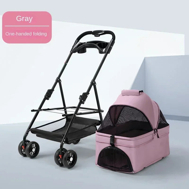 Puppy Stroller Travel Breathable Aluminum Cat Dog Stroller Detachable Easy Folding Pet Stroller for Teddy Golden Retriever