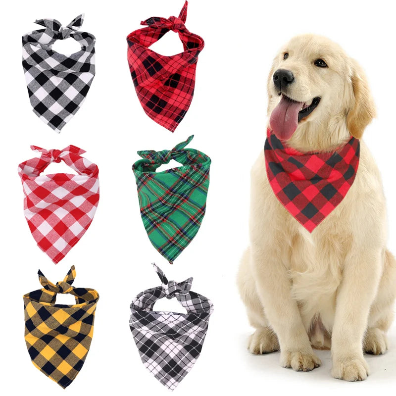 Soft Cotton Pet Dog Bandanas for Small Medium Large Dogs Chihuahua Golden Retriever Puppy Fashion Plaid Pet Triangular Bandage