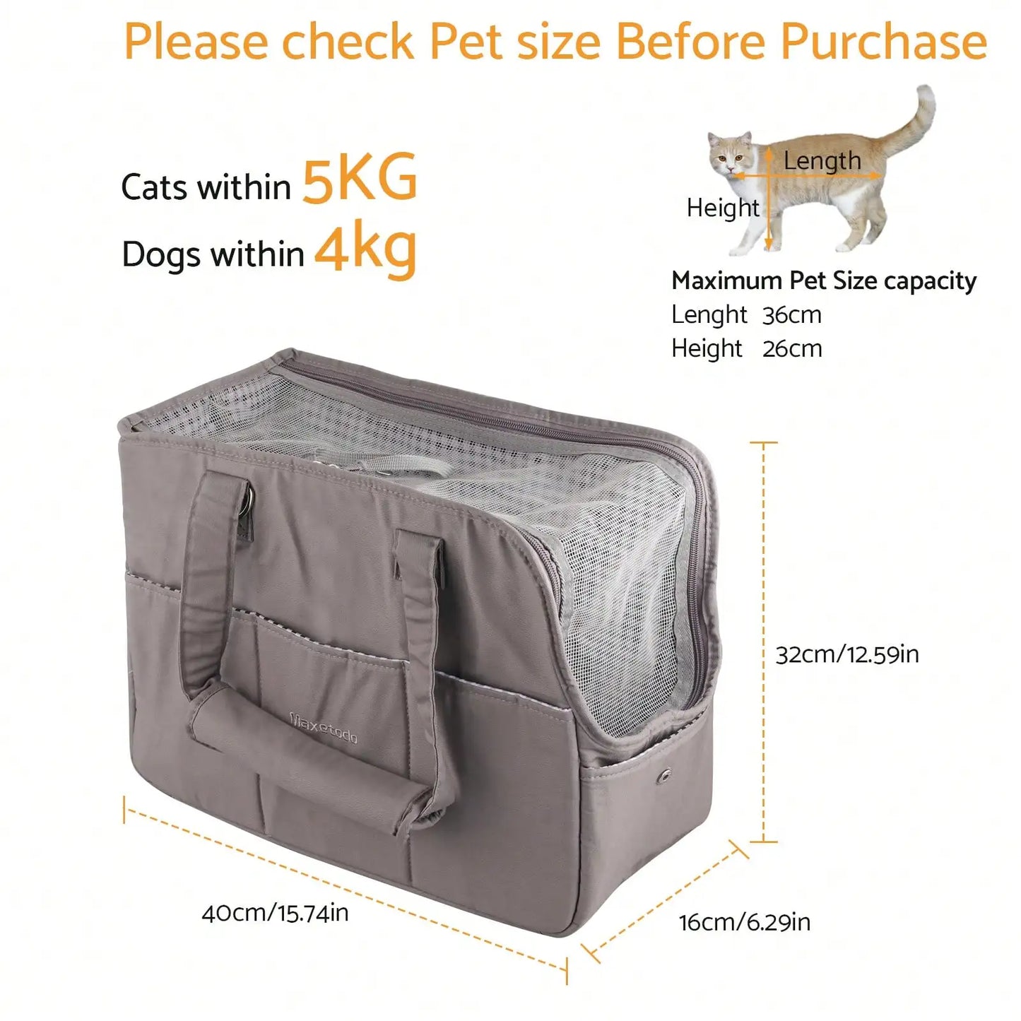 Removable Womens Pet Carrying Handbag Dark Gray Small Dogs Cat Carrier Purse Small Dogs(8lb) Cats(11lb) for Walking Cats Puppies