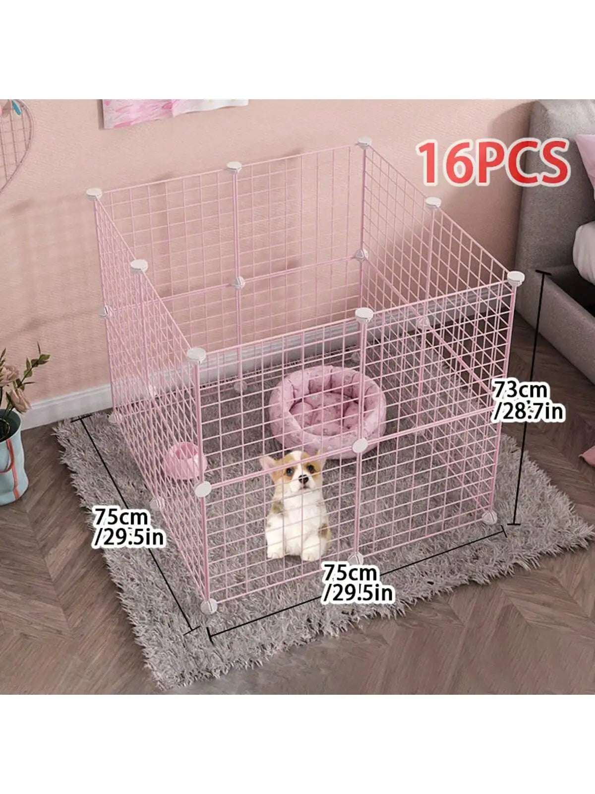 Pink dog pet fence Indoor isolation dog cage Small dog iron guardrail Free combination pet fence for cats and dogs