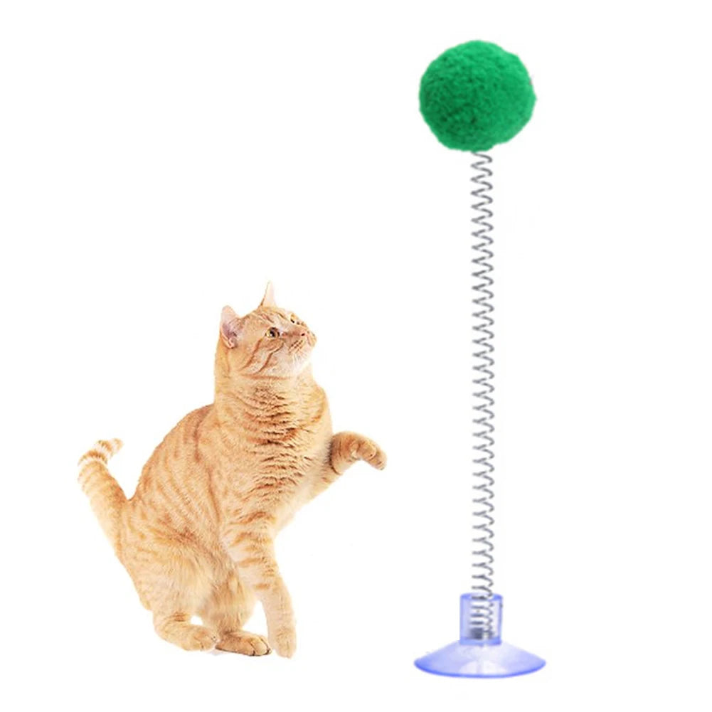 Cute Cat Fur Ball Cute Cat Teaser Wand Pet Products Spring Toy Cat Interactive Toys with Suction Cup Scratcher Toy Cat Supplies