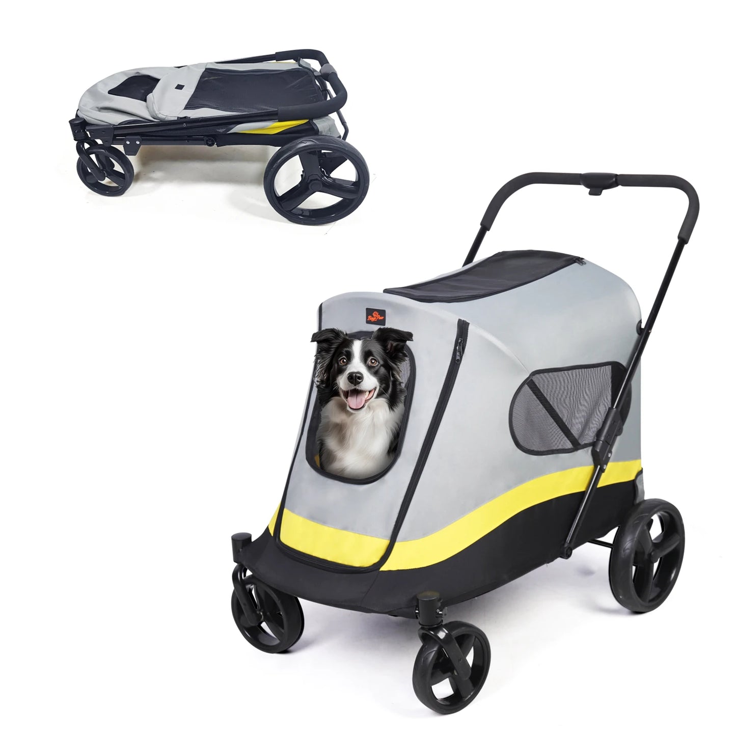 One-Click Folding Pet Stroller for Large Dogs Cat Animal Carrier with Universal Wheels, Shock Absorber Pushchair Trolley