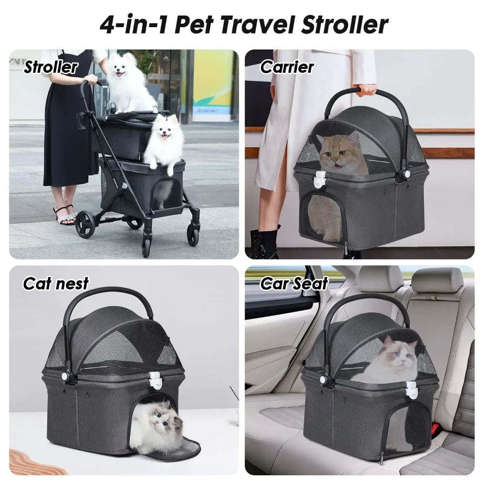 Double Pet Stroller for 2 Small Dogs or Cats Lightweight Foldable Double Dog Stroller with Detachable Carrier for Travel Camping