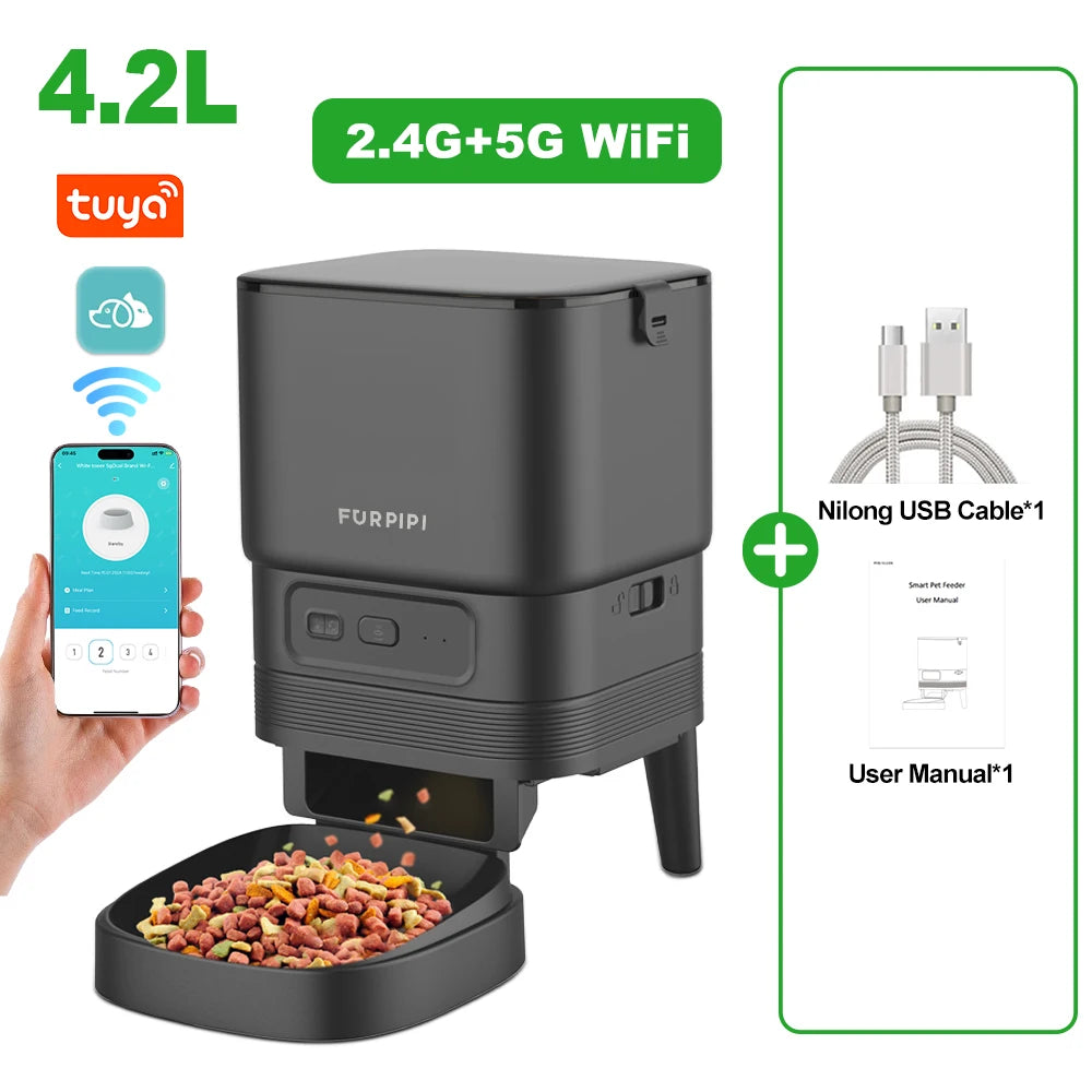 Automatic Feeder for Cat Dog 5G WiFi Smart Cat Feeder Feed Time Setting for Pets Dogs Cats Food Automatic Dispenser Bowl Furpipi