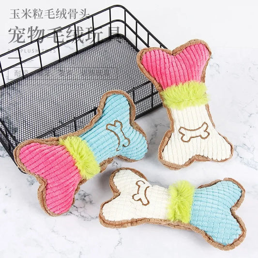 1pc Dog Squeaky Toys, Bones Plush Dogs Chew Toy for Small Medium Breed Puppy Aggressive Chewer Pets Playing Cleaning Teeth