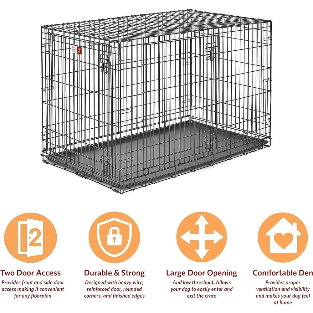 Cage pour chiot, double porte, pliable, en métal, panneau de séparation, protection du sol, pieds, anti-fuite, fournitures pour animaux de compagnie