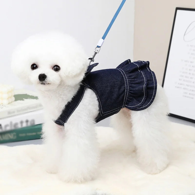 Pet Denim Dress Spring Summer Comfortable Puppy Summer Dress for Small Medium Dog Cats Cute Bow-Knot Dog Skirt