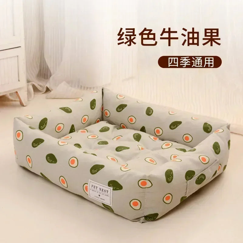 Plaid Printing Soft Removable&Washable Dog Bed Fabric Skin-Friendly Cotton&Linen Breathable Pet Sofa Square Cat Litte Dog Bed