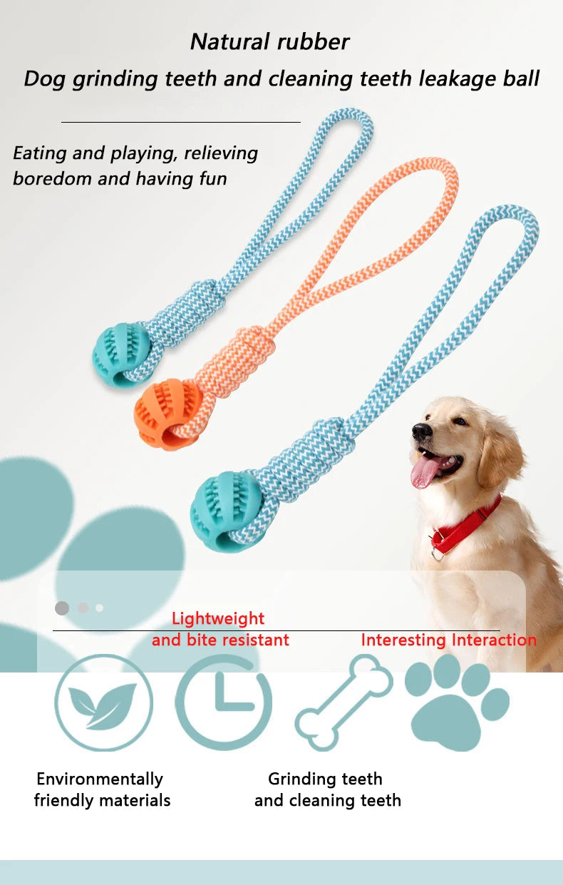 Dog Toys Balls Interactive Treat Rope Rubber Leaking Balls for Small Medium Dogs Chewing Bite Resistant Pet Tooth Cleaning