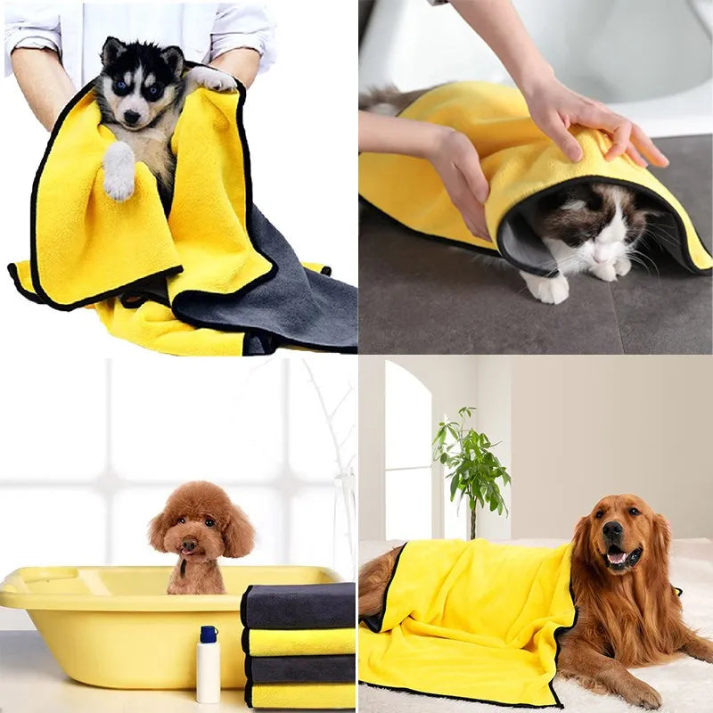 Serviettes pour chiens et chats à séchage rapide Serviettes en fibres douces Serviette de bain absorbante Peignoir pour animaux de compagnie Serviette de nettoyage pratique Fournitures pour animaux de compagnie