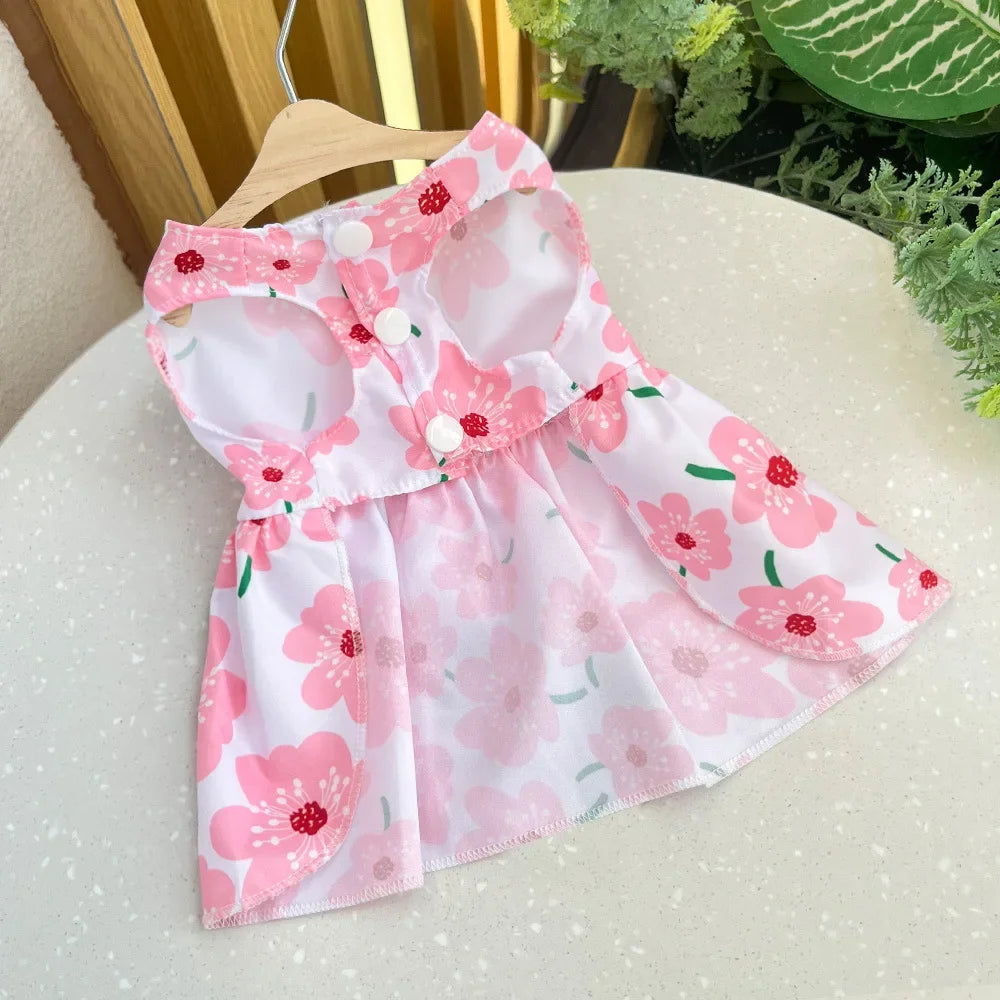 Girl Dog Dresses Floral Cat Dress Puppy Princess Dress Doggies Summer Outfit with Bowknot Female Pet Skirts for Chihuahua Yorkie