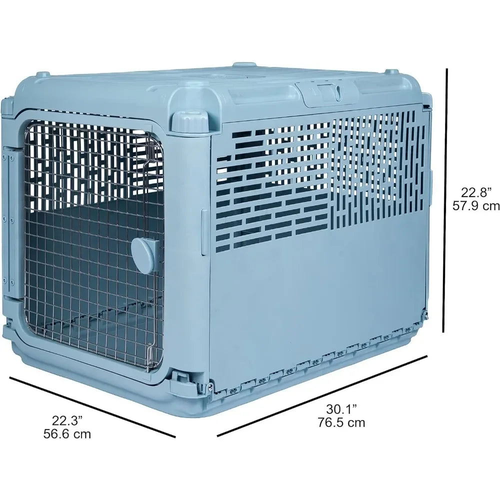 Plastic Kennels Rolling Plastic Wire Door Travel Dog Crate, Collabsible Kennel, 22.1" L x 23.3" W x 30.6" H easy assembly