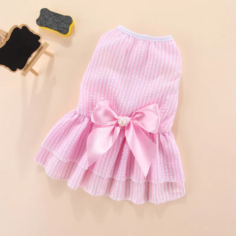 Puppy vertical striped butterfly skirt summer Pet dog princess wedding dress cat Shih Tzu clothes