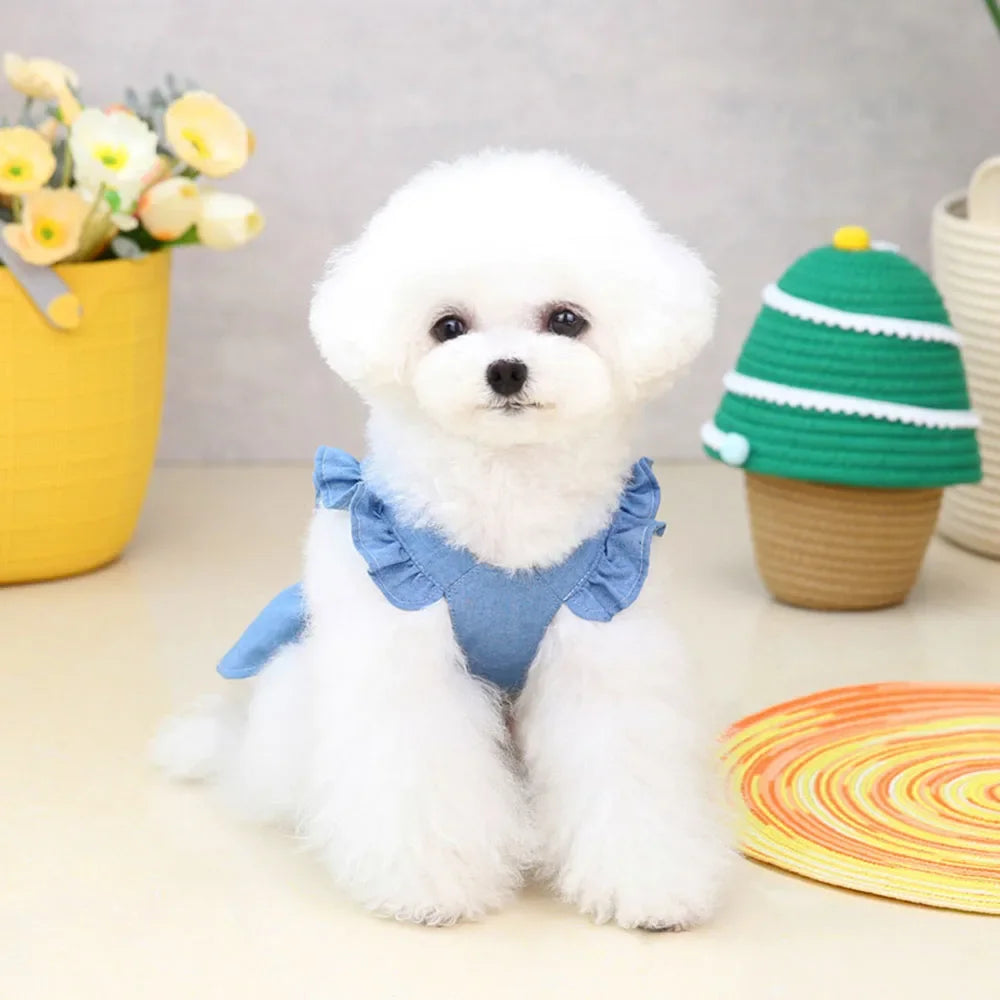 Denim Dog Dresses for Small Dogs Cats Cute Girl Dog Clothes Female Pet Dress Summer Puppy Outfits for Chihuahua Yorkie Shih Tzu