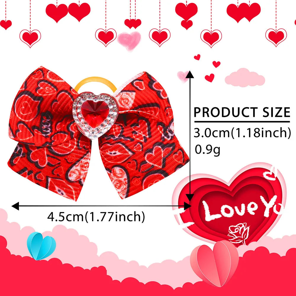 20PCS Red/Pink Series Dog Bows Valentine's Day Bows for Dogs Cute Cat Dog Bows for Rubber Band Pet Hair Bowknot Dog Accessories