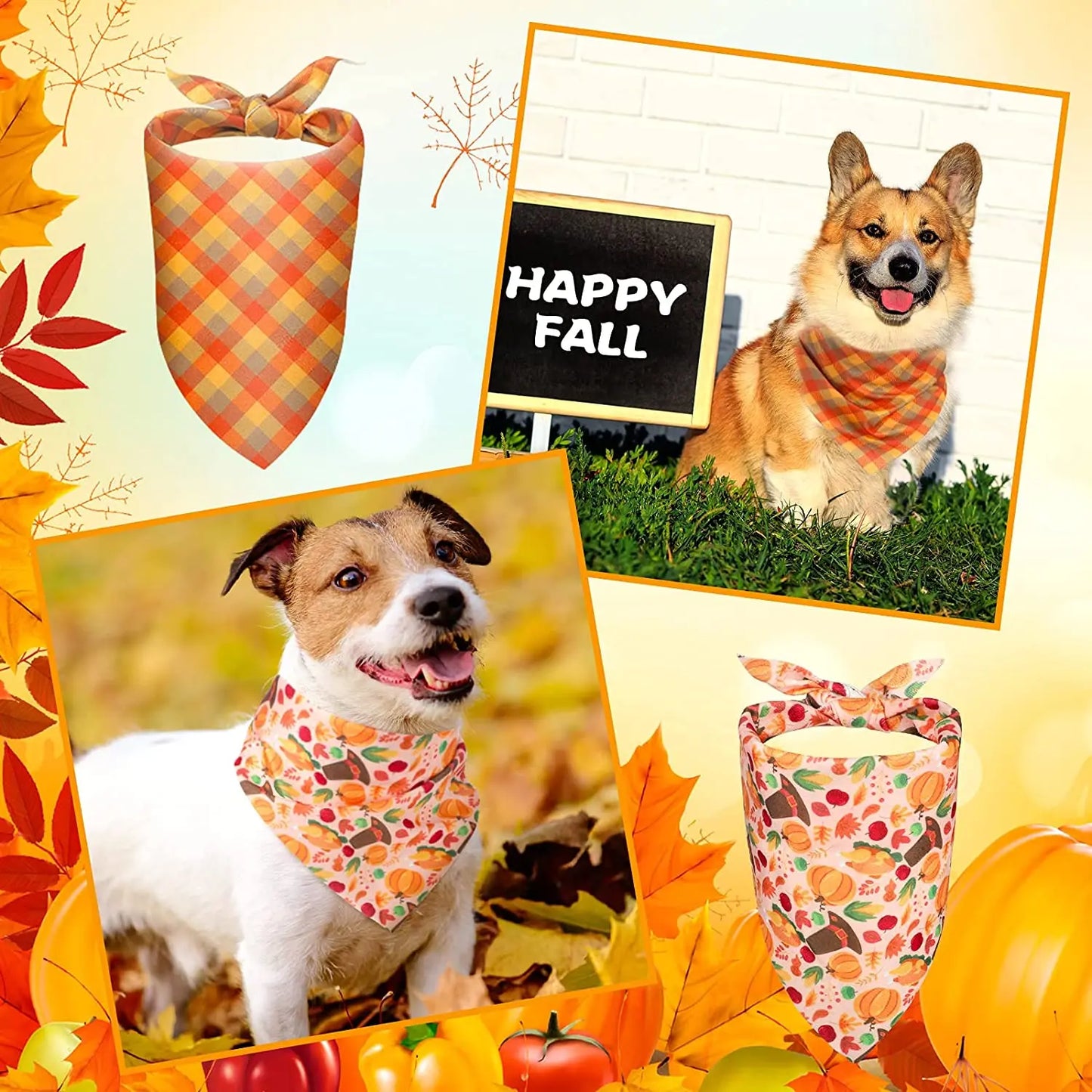 20 Packs Thanksgiving Dog Bandana Fall Autumn Pet Bandana For Dog Turkey Pumpkin Dog Triangle Scarf For Small Medium Pet Cats