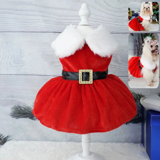 Christmas Dog Dress Cute Dog Girls Winter Clothes Soft Small Pet Red Skirt Suit Comfortable Easy To Clean for Small Medium Dogs