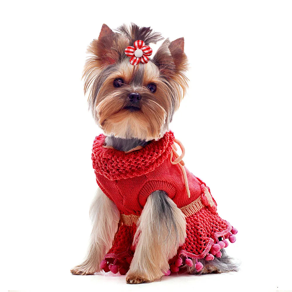 10/20pcs Flower Dog Hair Bow Red Style Valentine's Day Decorate Dog Bowknot with Rubber Bands for Small Dog Puppy Accessories