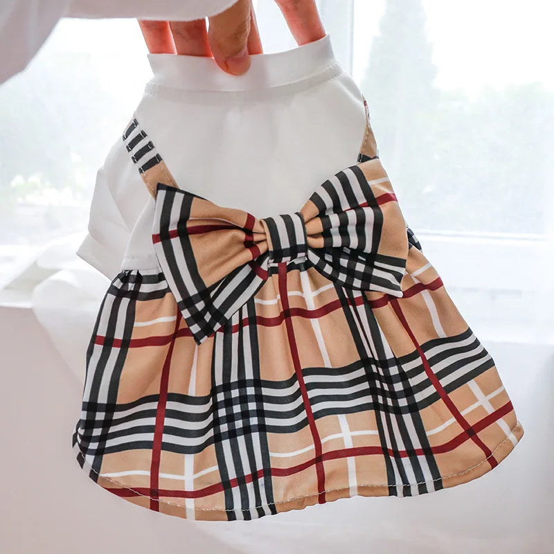 Pet Dog Cat Clothes Spring Summer Dress Big Bow Plaid Puppy Floral Print Skirt Casual Tutu Coat Dress For Small Dog Pet Apparel