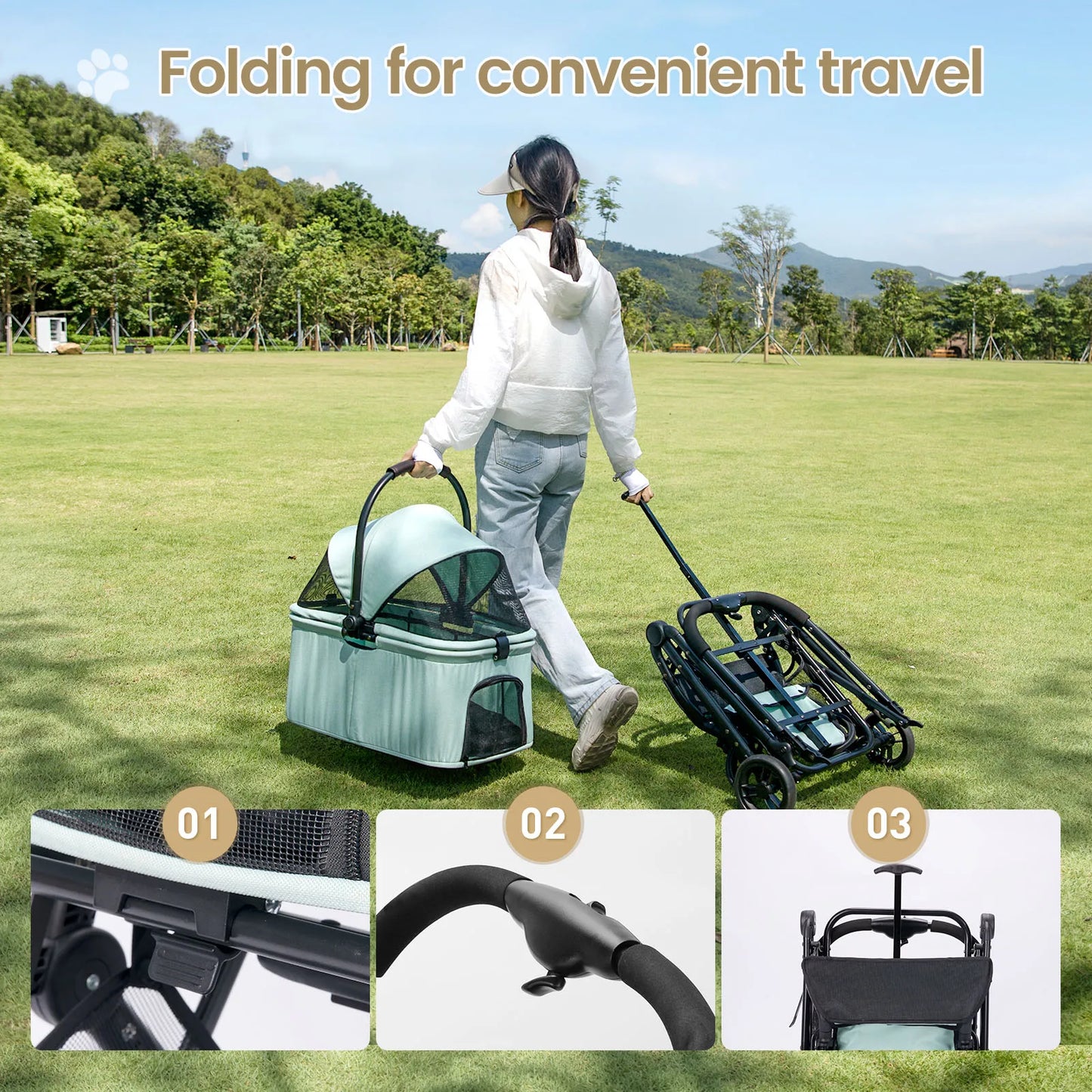 Multifunctional Portable Pet Stroller Large Space Dog Stroller Foldable Pet Stroller Portable Pet Basket Dogs  Pet bags