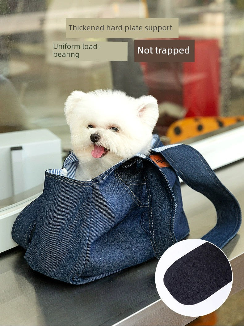 Portable Shoulder Crossbody Large Capacity Denim Canvas Dog Bag